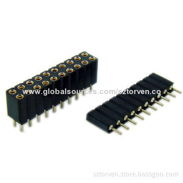 2.54mm Socket Connector, Straight Dip Type, Single and Dual Row, 7mm Profile Height, 10mm Pin LengthNew